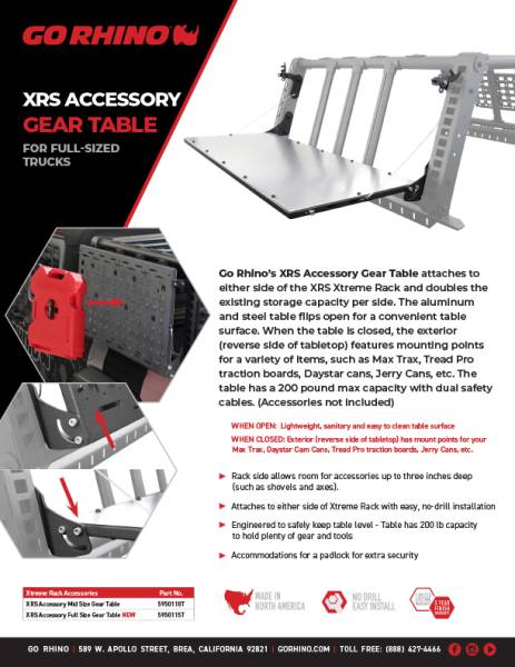 XRS Accessory Gear Table