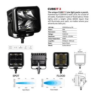 Go Rhino - Blackout Series LED Lights - Pair of 2x2 LED Cube Flood Light Kit - Image 4